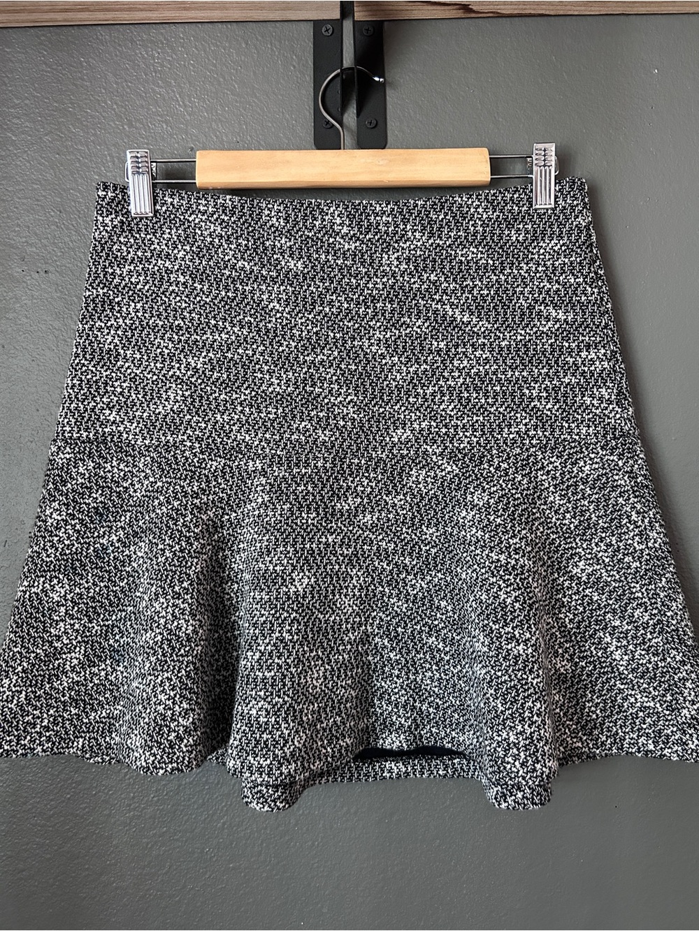 LOFT Black and White Tweed Skater Skirt